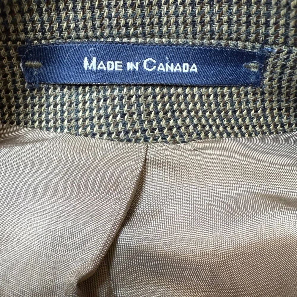 Vtg Lauren Ralph Lauren 100% Wool Houndstooth Sport Coat 48R Tan Made in Canada